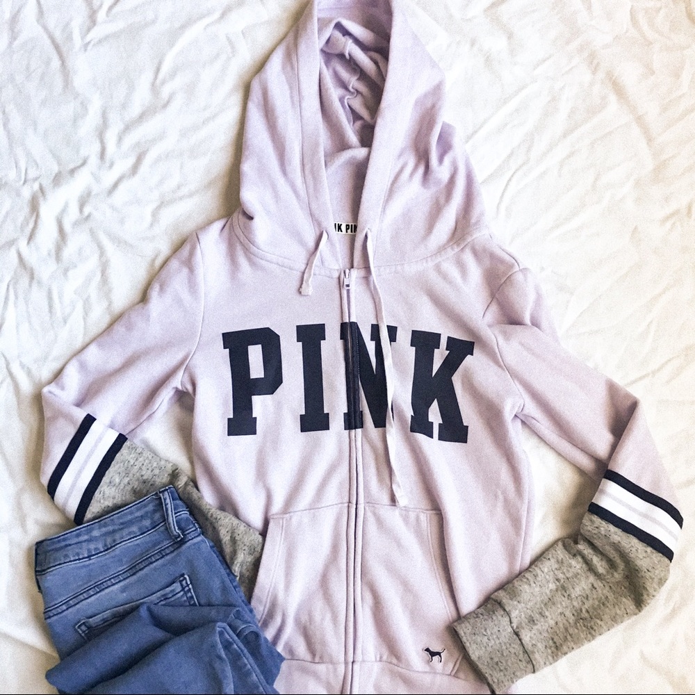 Pink VictoriaSecret lavender & grey varsity hoodie